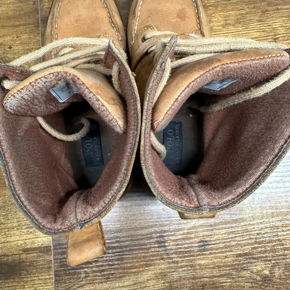 Polo Ralph Lauren Ranger Boots Tan Leather Polo Bear Moc Toe Buckle - Picture 11 of 13
